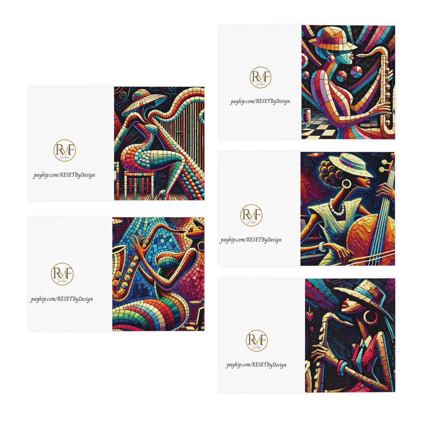Greeting Cards, African American Musicians, AI Inspired, Whimsical, All Occasion, Multi-Pack, Stationery Set for Her, Gift, Note Cards