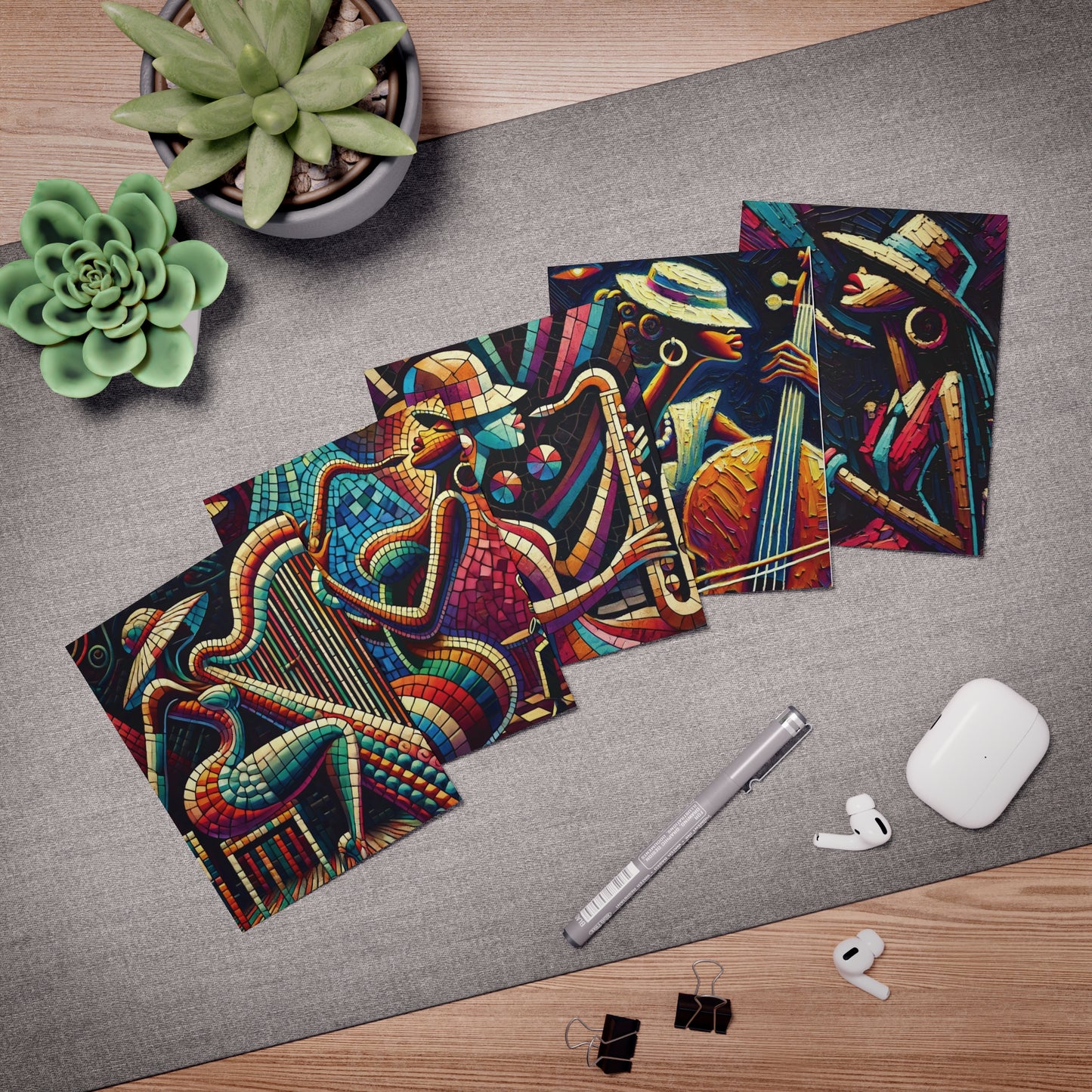 Greeting Cards, African American Musicians, AI Inspired, Whimsical, All Occasion, Multi-Pack, Stationery Set for Her, Gift, Note Cards