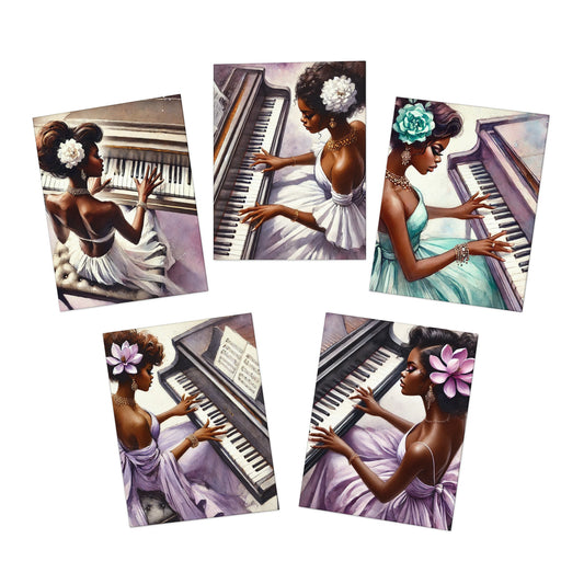 Elegant Piano-Themed Greeting Cards, Artistic Note Cards for Music Lovers, Birthday, Thank You, and Celebration Cards, Set of 5