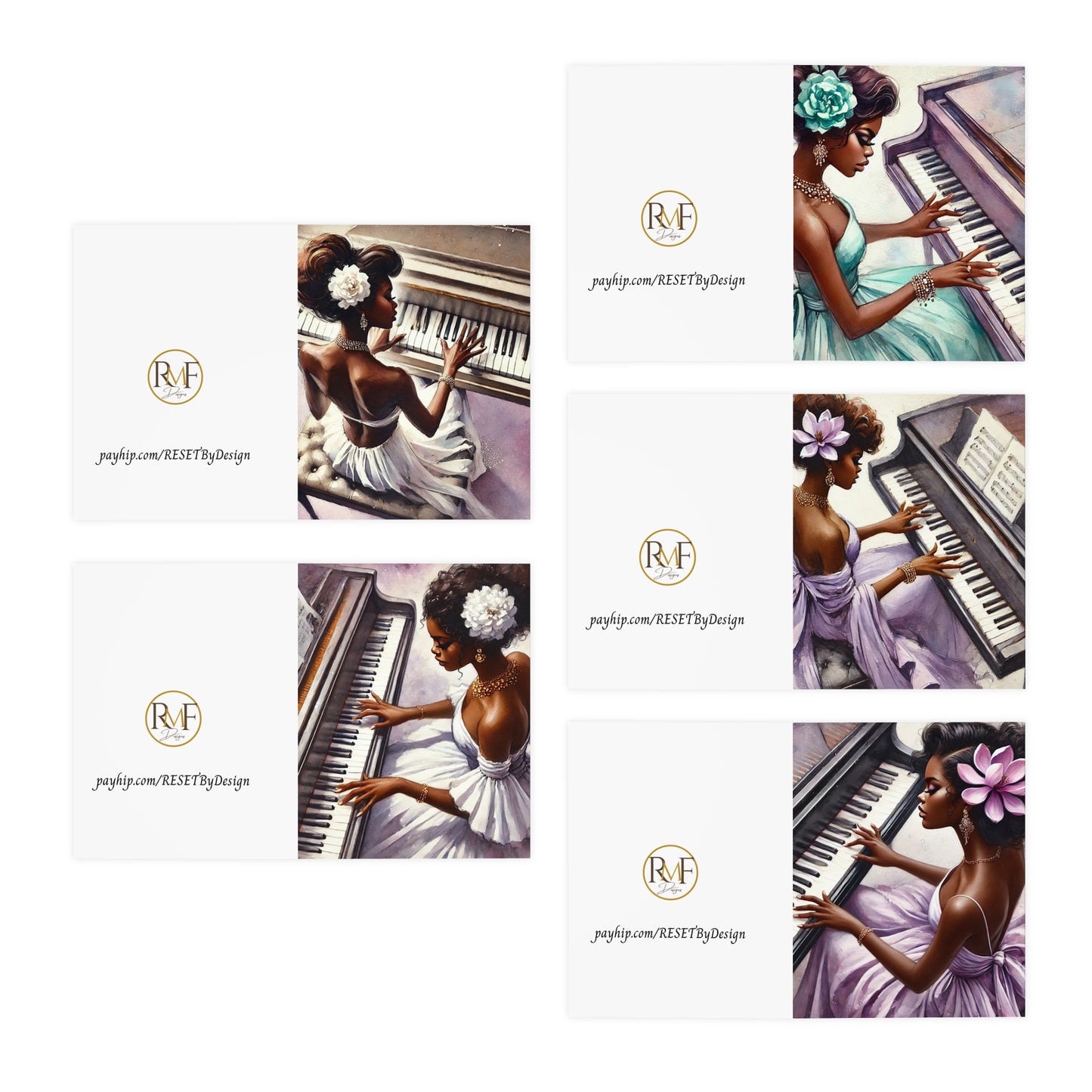 Elegant Piano-Themed Greeting Cards, Artistic Note Cards for Music Lovers, Birthday, Thank You, and Celebration Cards, Set of 5