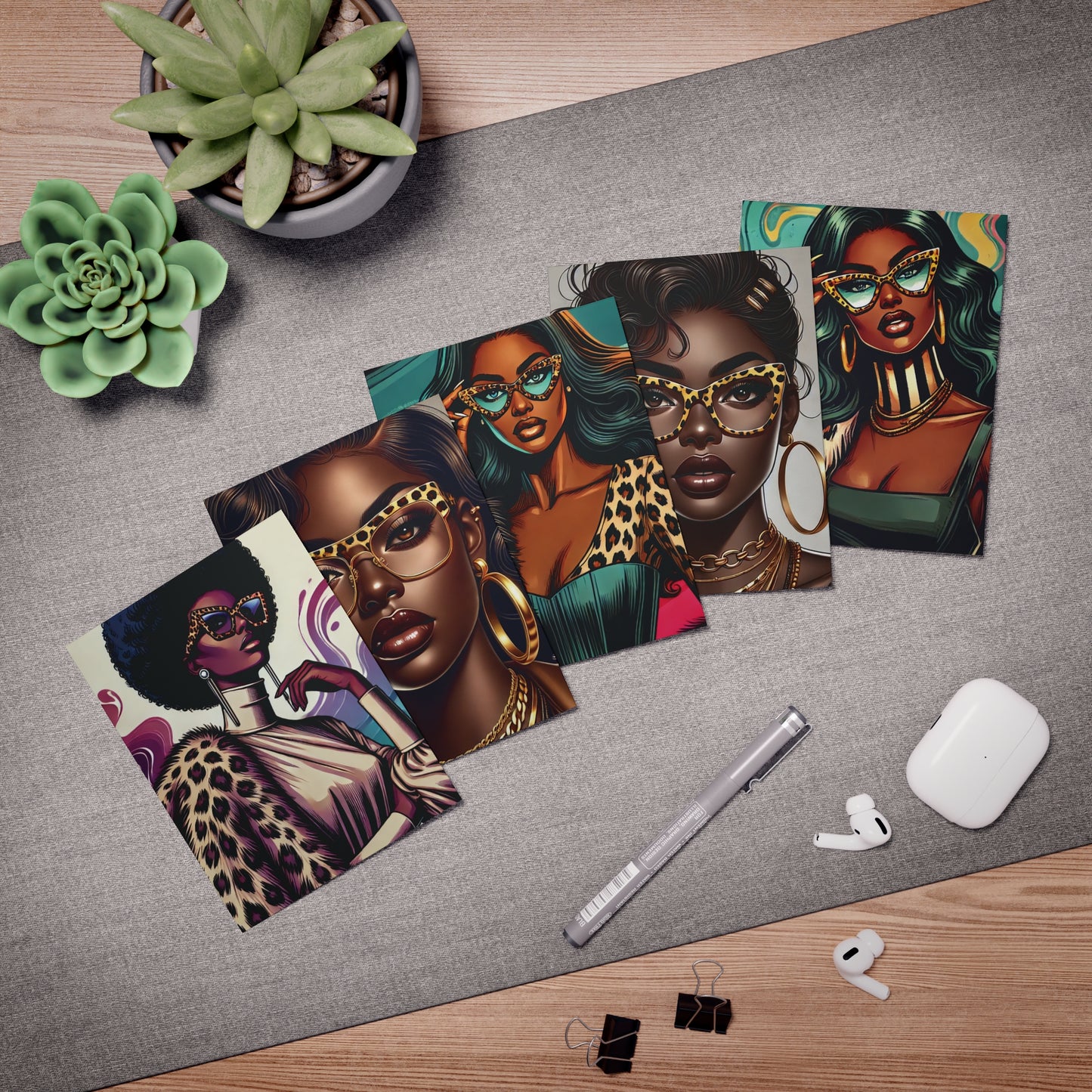 Greeting Cards, African American, Girlfriends, Fun, Whimsical, Any Occasion, Multi-Design Pack, Unique Stationery Set, Card Bundle