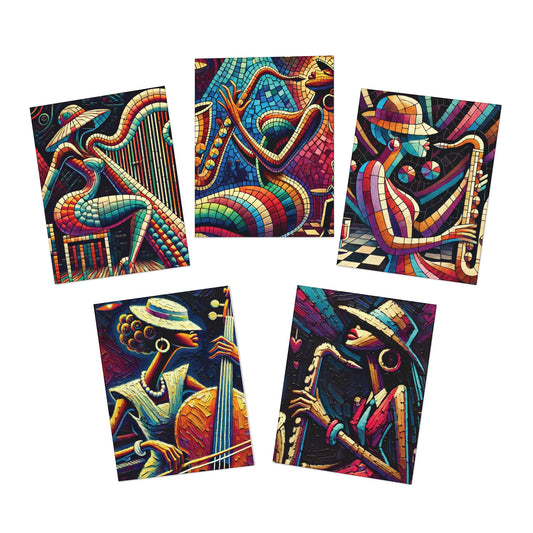Greeting Cards, African American Musicians, AI Inspired, Whimsical, All Occasion, Multi-Pack, Stationery Set for Her, Gift, Note Cards